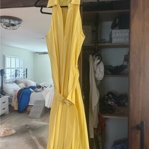 Tahari Woman Bright Yellow Sleeveless Maxi Dress with Belt